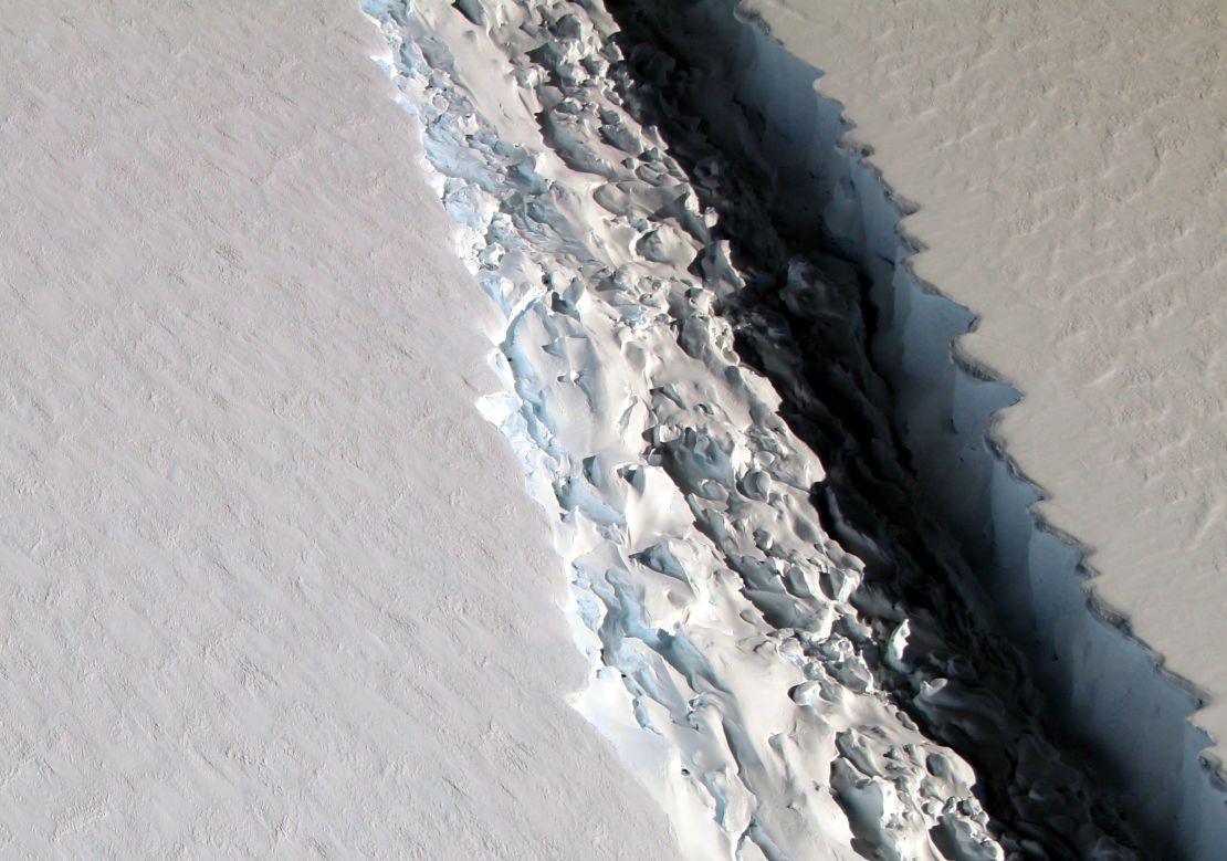 A photo of the cleave breaking Larsen C off its greater ice shelf, November 2016.