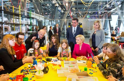 Trump, seated fourth from left, plays with children during a July visit to the Copernicus Science Centre in Warsaw, Poland. She was joined by Polish first lady Agata Kornhauser-Duda, who is in the pink jacket. The Trumps <a href="http://www.cnn.com/2017/07/06/politics/gallery/trump-poland-germany/index.html" target="_blank">were visiting Poland</a> ahead of a G20 summit in Germany.
