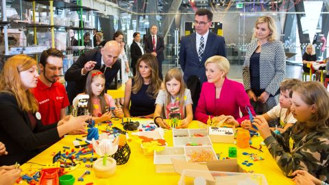 Trump, seated fourth from left, plays with children during a July visit to the Copernicus Science Centre in Warsaw, Poland. She was joined by Polish first lady Agata Kornhauser-Duda, who is in the pink jacket. The Trumps <a href="http://www.cnn.com/2017/07/06/politics/gallery/trump-poland-germany/index.html" target="_blank">were visiting Poland</a> ahead of a G20 summit in Germany.
