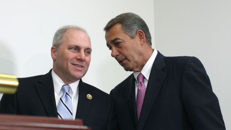 Outgoing House Speaker John Boehner talks with Scalise during a Capitol Hill news conference in October 2015. Inside Congress, Scalise has been described as a pragmatic conservative who has helped bridge the widening rifts between stark conservatives and more traditional Republicans, <a href="http://www.cnn.com/2017/06/14/politics/who-is-steve-scalise/index.html" target="_blank">according to CNN's Tom LoBianco.</a>
