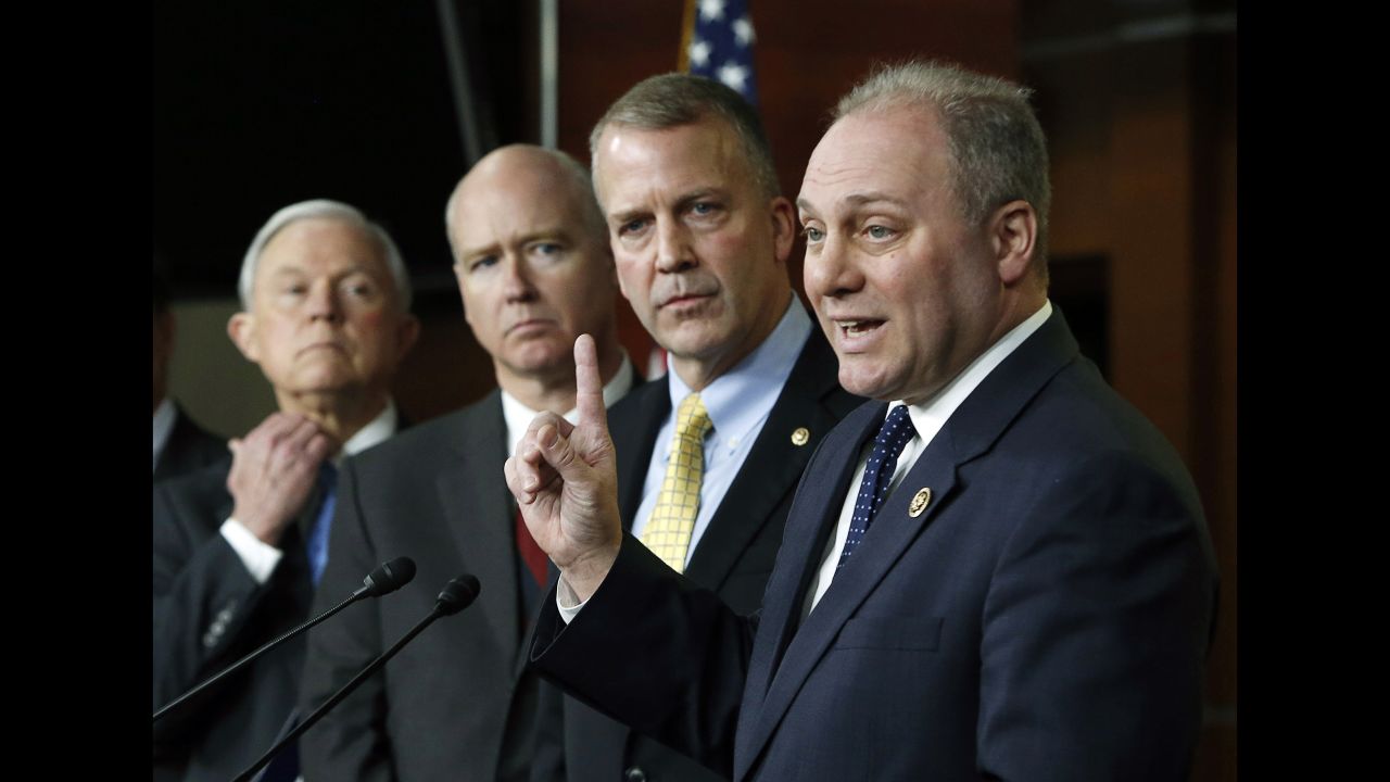 Scalise speaks during a news conference about Homeland Security funding in February 2015.