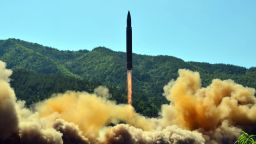 TOPSHOT - This picture taken on July 4, 2017 and released by North Korea's official Korean Central News Agency (KCNA) on July 5, 2017 shows the successful test-fire of the intercontinental ballistic missile Hwasong-14 at an undisclosed location.South Korea and the United States fired off missiles on July 5 simulating a precision strike against North Korea's leadership, in response to a landmark ICBM test described by Kim Jong-Un as a gift to "American bastards". / AFP PHOTO / KCNA VIA KNS / STR / South Korea OUT / REPUBLIC OF KOREA OUT   ---EDITORS NOTE--- RESTRICTED TO EDITORIAL USE - MANDATORY CREDIT "AFP PHOTO/KCNA VIA KNS" - NO MARKETING NO ADVERTISING CAMPAIGNS - DISTRIBUTED AS A SERVICE TO CLIENTSTHIS PICTURE WAS MADE AVAILABLE BY A THIRD PARTY. AFP CAN NOT INDEPENDENTLY VERIFY THE AUTHENTICITY, LOCATION, DATE AND CONTENT OF THIS IMAGE. THIS PHOTO IS DISTRIBUTED EXACTLY AS RECEIVED BY AFP.  /         (Photo credit should read STR/AFP/Getty Images)
