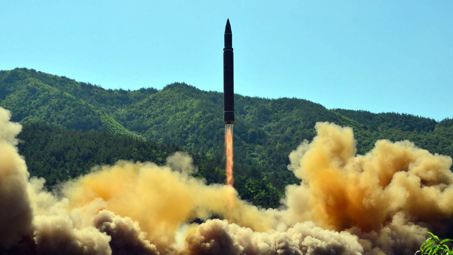 This picture released by North Korea's state media on July 5 shows the successful test-fire of the intercontinental ballistic missile Hwasong-14 at an undisclosed location. (STR/AFP/Getty Images)