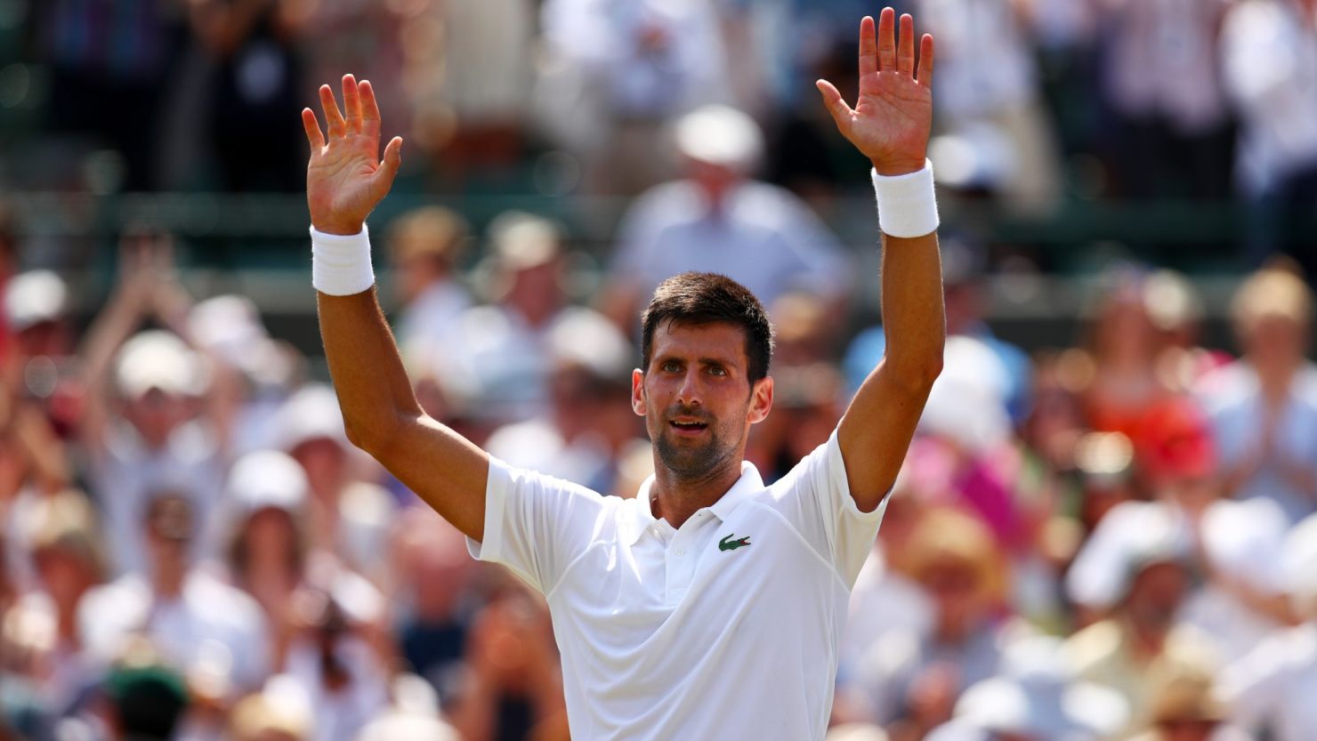 Novak Djokovic celebrates after beating Adam Pavlasek in their second-round match on Court No. 1 