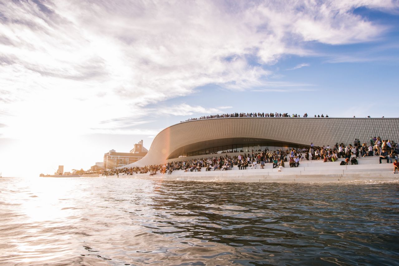 This building by Amanda Levete and Associates is located on the Tagus River, and is a multi-purpose facility designed in such a way that visitors can walk over, under and within the building itself. 