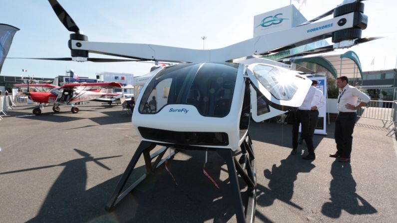 With eight rotors and two seats, the SureFly is one of the larger drone taxi prototypes out there. Touted as a replacement for the helicopter, its makers aim for a competitive target price of $200,000. <a href="index.php?page=&url=https%3A%2F%2Fedition.cnn.com%2Fvideos%2Fcnnmoney%2F2017%2F07%2F07%2Fsurefly-octocopter-personal-drone-concept-sje-lon-orig.cnnmoney"><strong>Watch more.</strong></a>