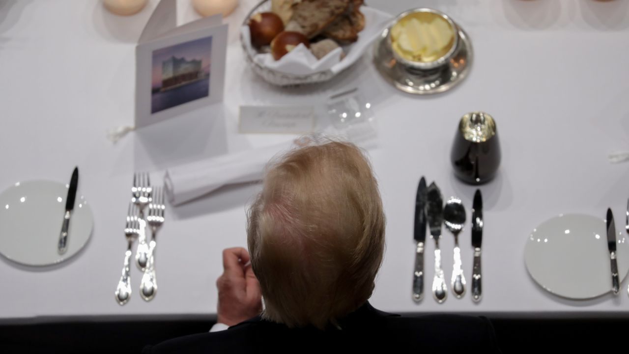Trump attends a banquet after a concert of the Hamburg Philharmonic State Orchestra on Friday, July 7, as part of the events at the two-day summit.