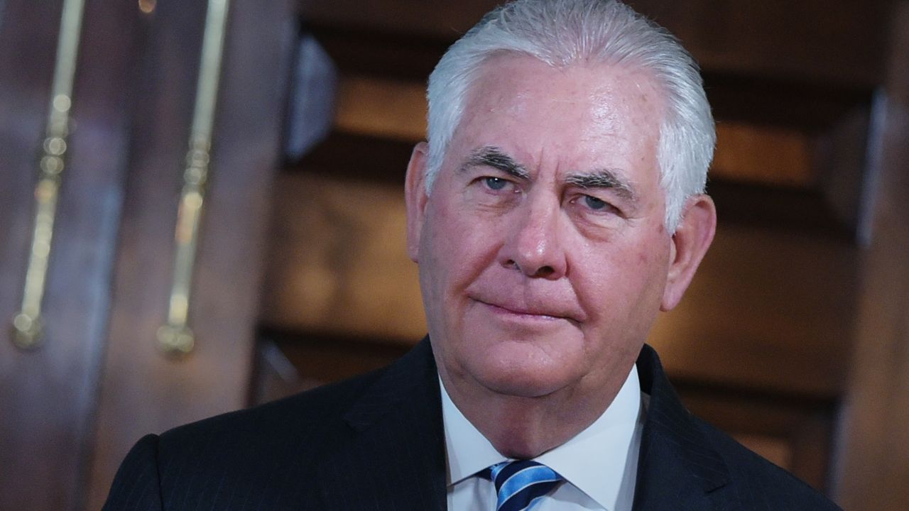 US Secretary of State Rex Tillerson and Spain's Foreign Minister Alfonso Dastis Quecedo(not shown) make their way into the Treaty to pose for photos at the State Department on June 29, 2017 in Washington, DC. (MANDEL NGAN/AFP/Getty Images)