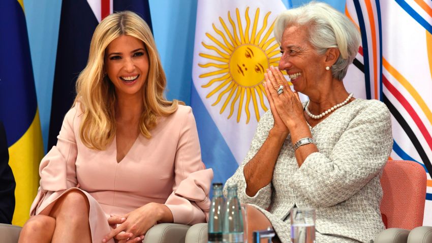 the daughter of the US President Ivanka Trump and the Managing Director of the International Monetary Fund (IMF) Christine Lagarde attend the Women's Entrepreneurship Finance Event at the G20 Summit in Hamburg, Germany, July 8, 2017. / AFP PHOTO / SAUL LOEB        (Photo credit should read SAUL LOEB/AFP/Getty Images)