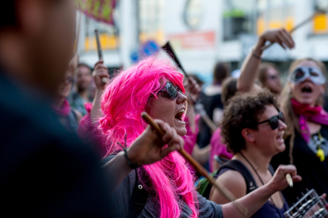 Singing, chanting and drumming was heard throughout the march.