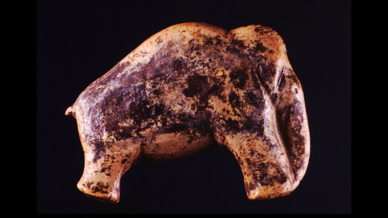 This mammoth figure was also found in the Vogelherd Cave. Made from mammoth ivory, it is nearly five centimeters in length.