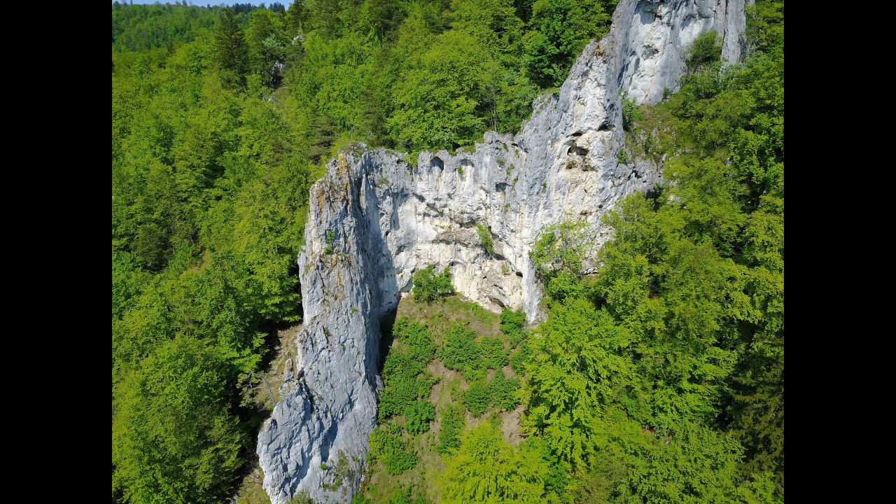 Th Geißenklösterle Cave lies 585 meters above sea level and was excavated by Joachim Hahn between 1976 and 1991. Nicholas Conard continued the work between 2000 and 2002, discovering well-preserved traces of settlements from the Upper Palaeolithic and Neanderthal era.