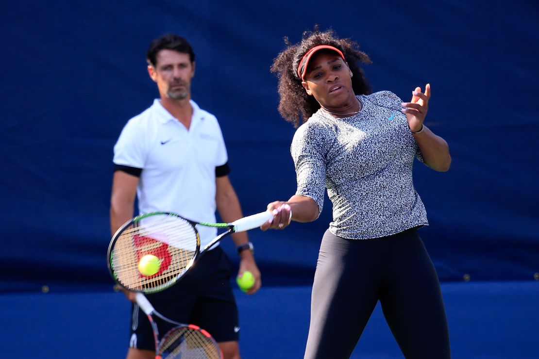 Serena works on her forehand.