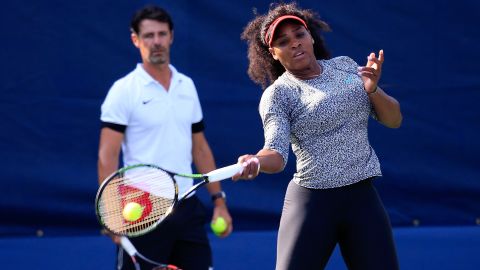 Serena works on her forehand.