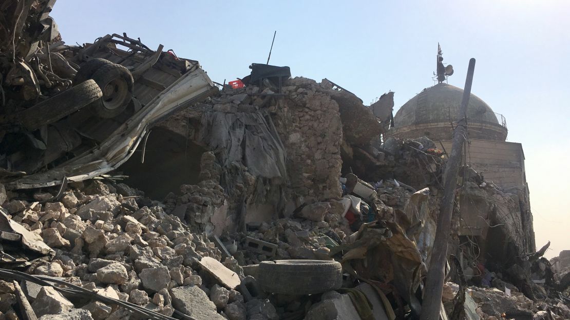 Mounds of rubble near a destroyed mosque just 50 meters from the Tigris River.