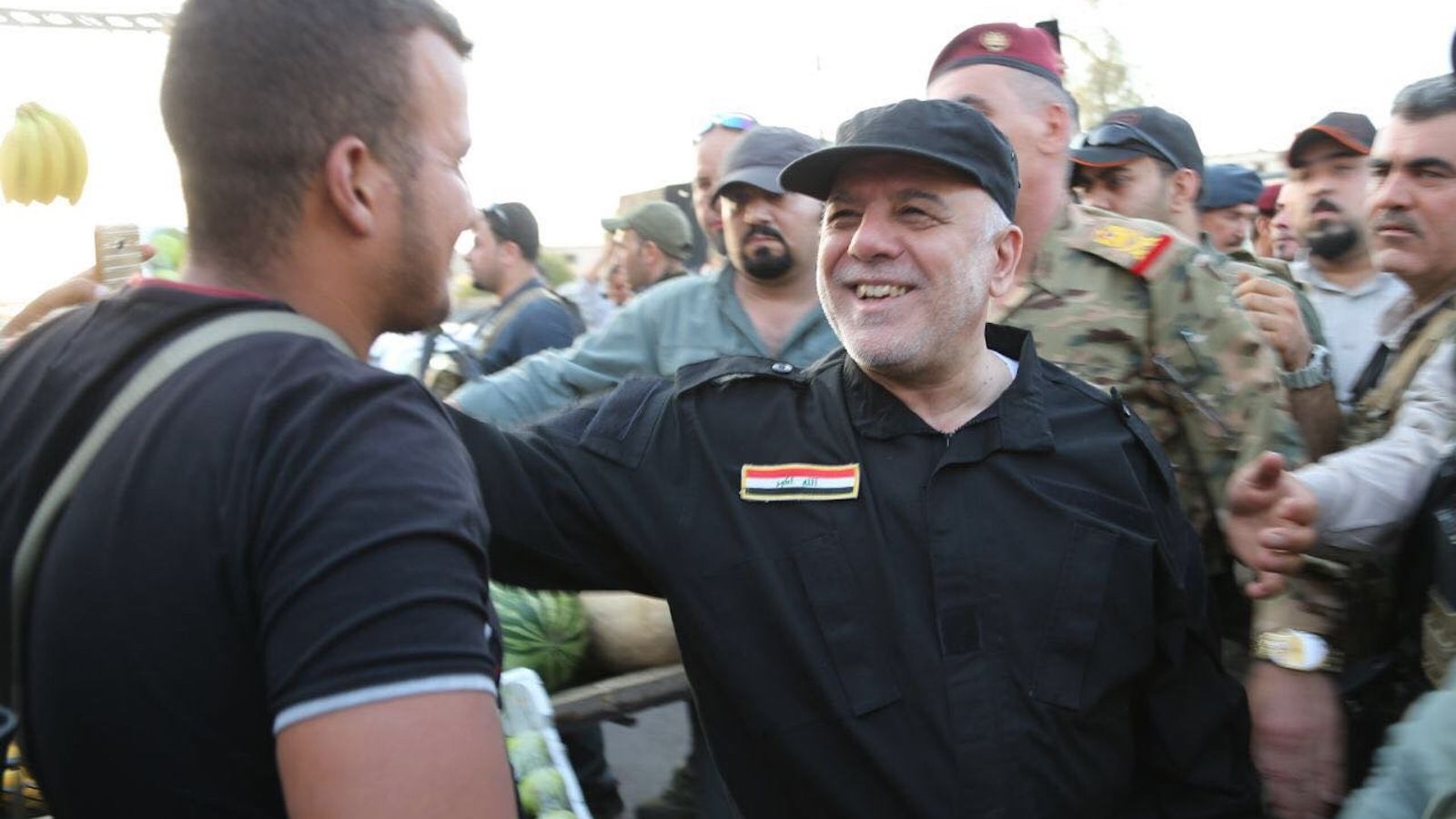Iraqi Prime Minister Haidar al-Abadi during a visit to Mosul after Iraqi and US forces wrested control of the city back from the Islamic State.