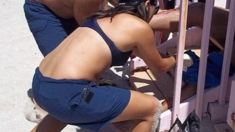 Miami-Dade Fire Rescue Ocean Rescue lifeguards became aware of the shark lurking in the water and immediately alerted people in the water by blowing their whistles.