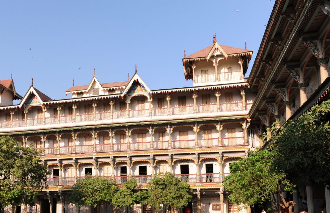 A haveli (mansion) stands beside The Kalupur Swaminarayan Temple in Ahmedabad, where the city's Heritage Walk of scattered monuments starts.