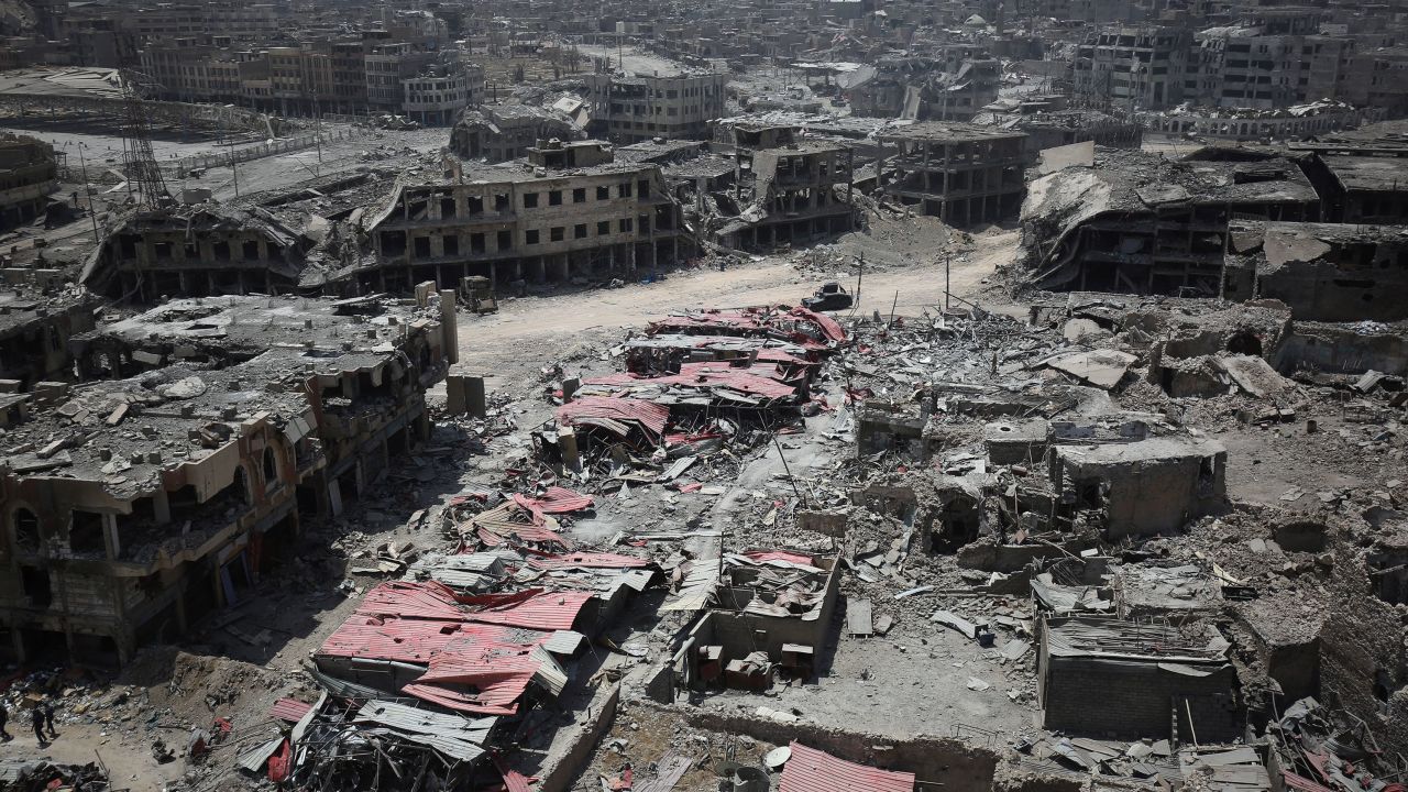 A picture taken on July 9, 2017, shows a general view of the destruction in Mosul's Old City.