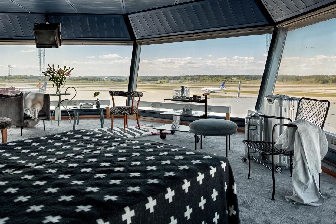 The airport control tower is now a chic, minimalistic apartment space.
