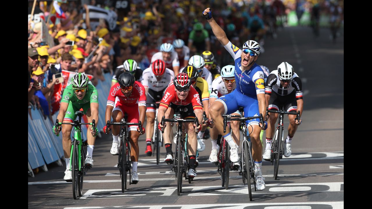 Kittel celebrates winning stage six of the Tour de France between Vesoul and Troyes (216km), his second victory of 2017.