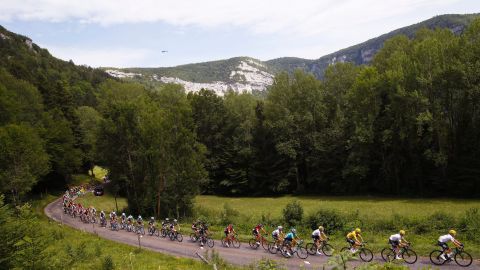 The riders take in the picturesque eighth stage of the Tour betweenDole and Station des Rousses. Lilian Calmejane delighted the home fans by recording a second French victory of this year's Tour.