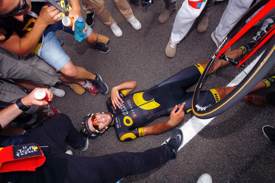 Calmejane remarkably still won the eighth stage despite coming off his bike with a bout of cramp.