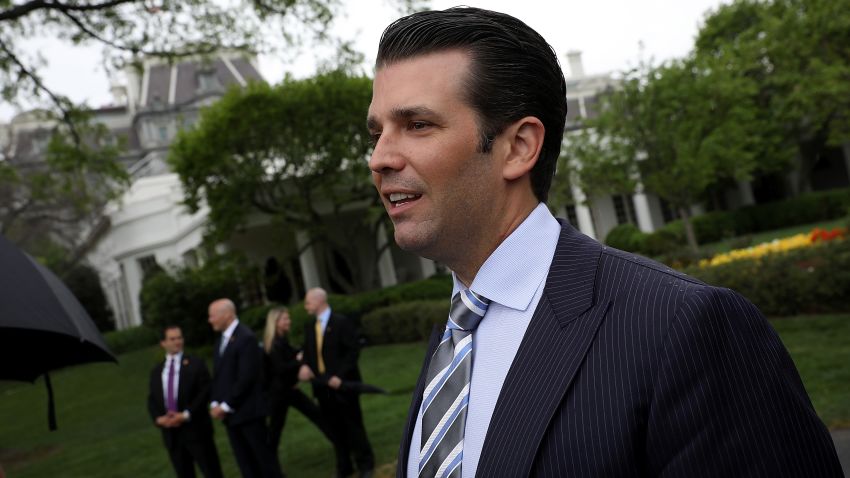 Donald Trump Jr. talks with reporters during the 139th Easter Egg Roll on the South Lawn of the White House April 17, 2017 in Washington, DC.