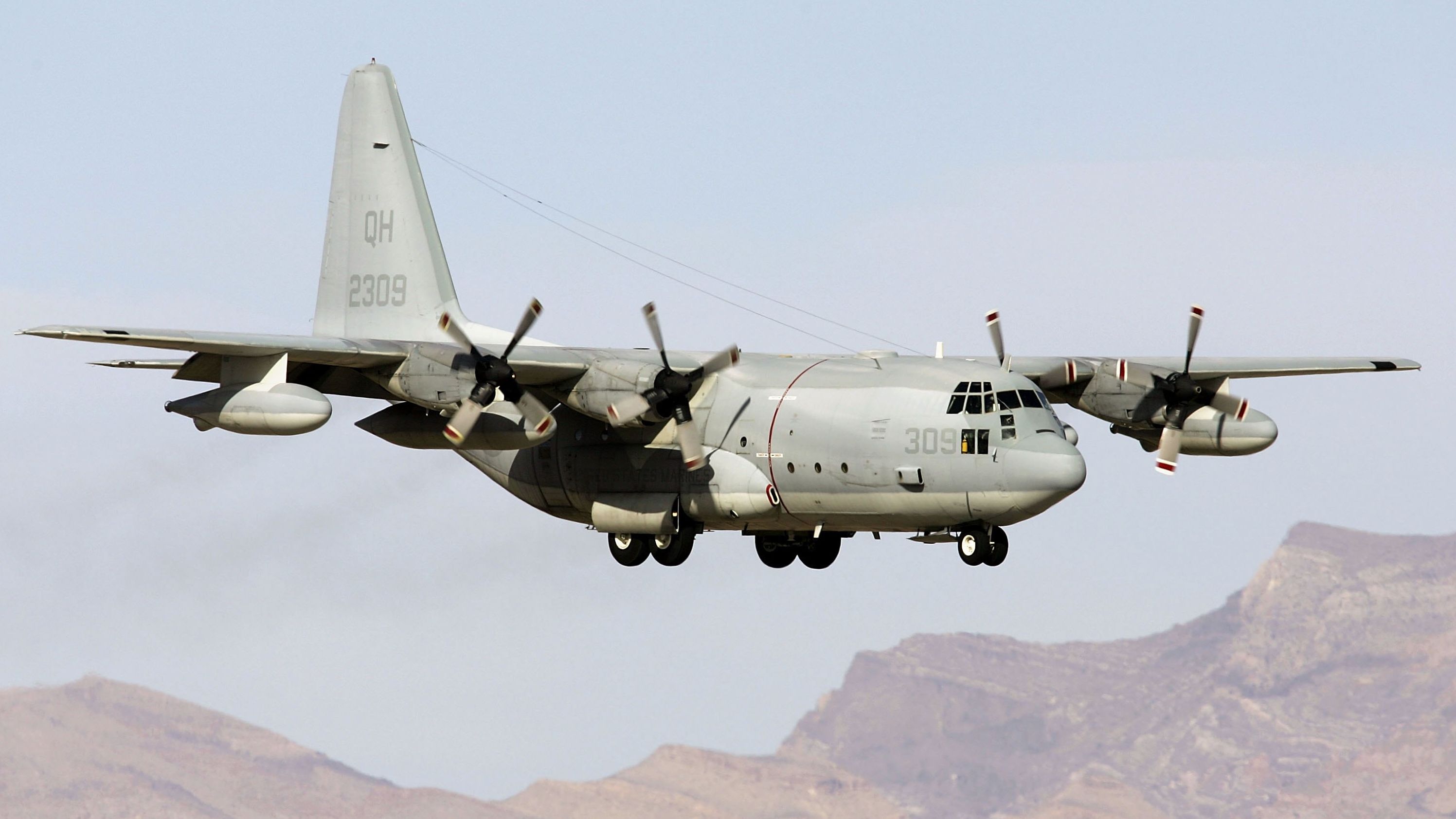 The KC-130 is able to refuel planes in the air and transport troops and equipment. 