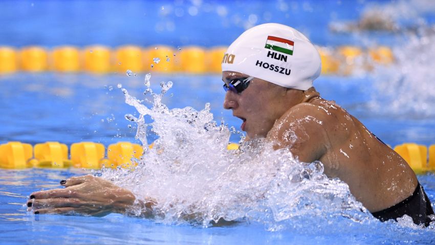 TOPSHOT - Hungary's Katinka Hosszu competes in the Women's 200m Individual Medley Final during the swimming event at the Rio 2016 Olympic Games at the Olympic Aquatics Stadium in Rio de Janeiro on August 9, 2016.   / AFP / Martin BUREAU        (Photo credit should read MARTIN BUREAU/AFP/Getty Images)