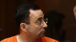 Former Michigan State University and USA Gymnastics doctor Larry Nassar is seen in the 55th District Court where Judge Donald Allen Jr. bound him over on June 23, 2017 in Mason, Michigan to stand trial on 12 counts of first-degree criminal sexual conduct. / AFP PHOTO / JEFF KOWALSKY        (Photo credit should read JEFF KOWALSKY/AFP/Getty Images)