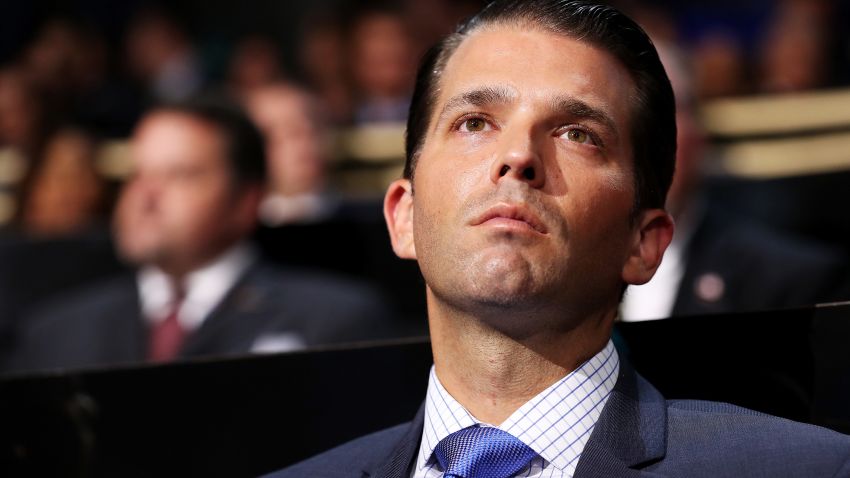 CLEVELAND, OH - JULY 18:  Donald Trump Jr. listens to a speech on the first day of the Republican National Convention on July 18, 2016 at the Quicken Loans Arena in Cleveland, Ohio. An estimated 50,000 people are expected in Cleveland, including hundreds of protesters and members of the media. The four-day Republican National Convention kicks off on July 18. (Photo by John Moore/Getty Images)