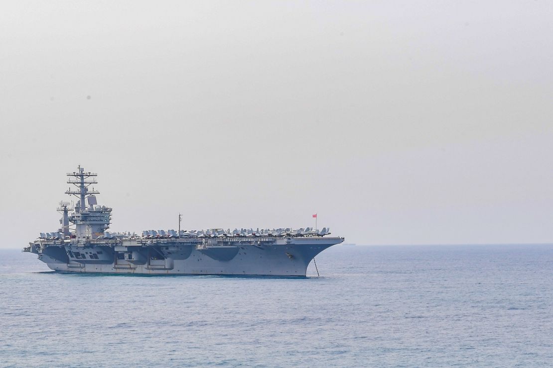 The aircraft carrier USS Nimitz (CVN 68) anchors off the coast of India in preparation for Malabar 2017.