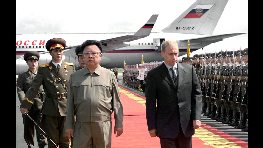 Putin is welcomed by North Korean leader Kim Jong Il after arriving in Pyongyang in July 2000. Russia is one of the few countries that has diplomatic relations with North Korea.