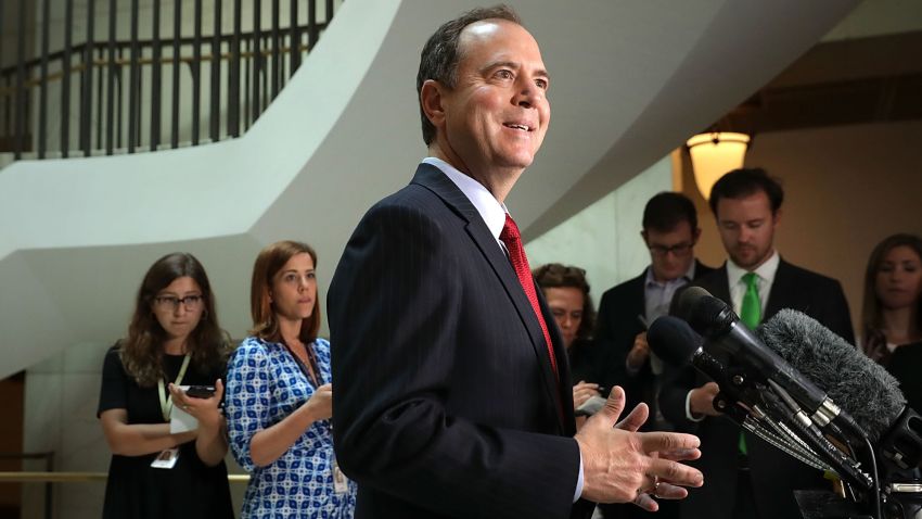 House Intelligence Committee ranking member Rep. Adam Schiff speaks to reporters about the recent disclosure of a meeting between Donald Trump, Jr. and a Russian lawyer during the presidential campaign in the Capitol Visitors Center July 11, 2017 in Washington, DC. Schiff said it was troubling that the Trump campaign did not tell the FBI that a Kremlin-connected Russian lawyer reached out to them with an offer of information that would help their campaign against Hillary Clinton. 