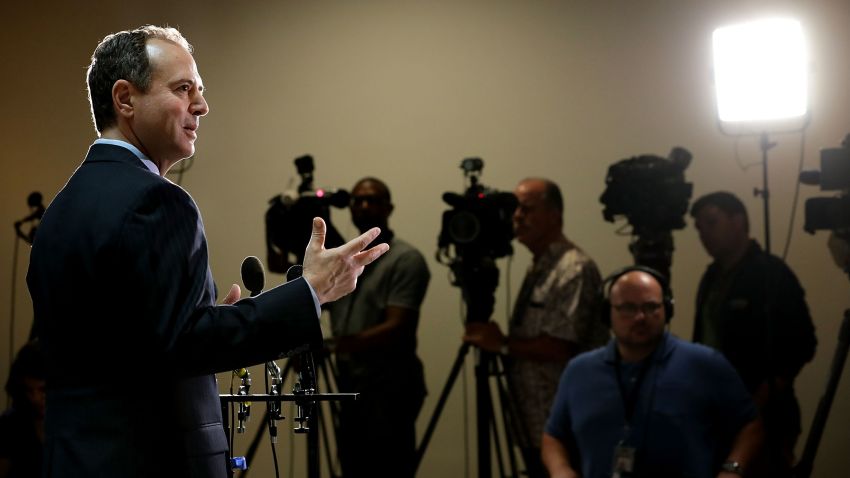 House Intelligence Committee ranking member Rep. Adam Schiff speaks to reporters about the recent disclosure of a meeting between Donald Trump, Jr. and a Russian lawyer during the presidential campaign in the Capitol Visitors Center July 11, 2017 in Washington, DC. Schiff said it was troubling that the Trump campaign did not tell the FBI that a Kremlin-connected Russian lawyer reached out to them with an offer of information that would help their campaign against Hillary Clinton.