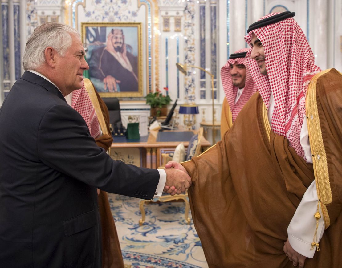 On Wednesday, Tillerson greeted Saudi officials ahead of his meeting with King Salman.