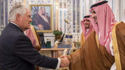 On Wednesday, Tillerson greeted Saudi officials ahead of his meeting with  King Salman.