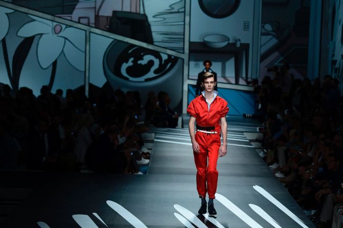 Prada collaborated with two graphic artists to create the comic strips displayed over the show venue.
