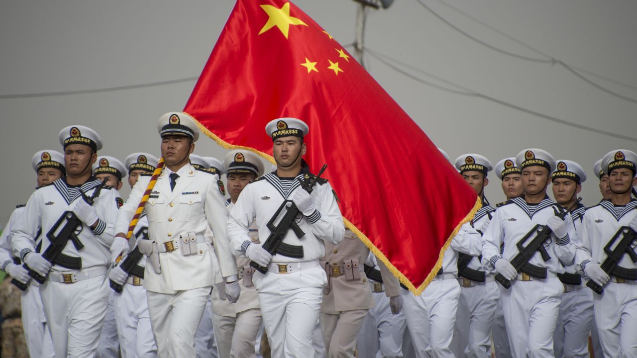 Chinese People's Liberation Army-Navy troops march in Djibouti's independence day parade on June 27, 2017, marking 40 years since the end of French rule in the Horn of Africa country.