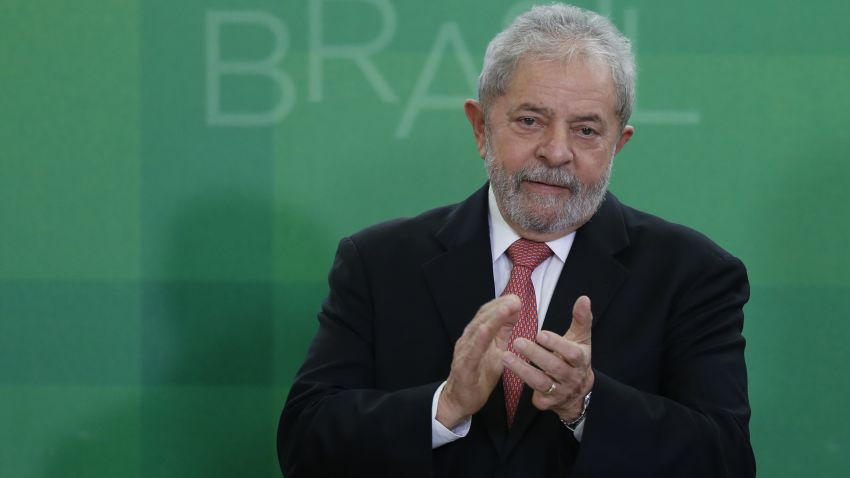Brazil's former president, Luiz Inacio Lula da Silva, is sworn in as the new chief of staff for embattled President Dilma Rousseff on March 17, 2016 in Brasilia, Brazil. His controversial cabinet appointment comes in the wake of a massive corruption scandal and economic recession in Brazil. 
