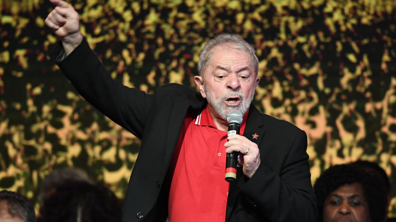 Lula Da Silva delivers a speech during the Workers Party National Congress to elect its new president in Brasilia in June 2017.