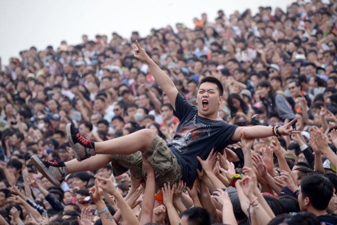 A crowd surfer at the Strawberry Music Festival in Beijing. At this year's festival in April, headliners included British pop artist Charlie XCX and The Vaccines. 