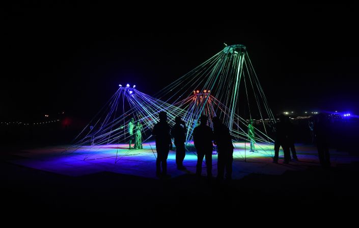 A light installation at the <a href="index.php?page=&url=http%3A%2F%2Fwonderfruitfestival.com%2F" target="_blank" target="_blank">Wonderfruit</a> music festival in Pattaya, Thailand, creates an otherworldy vibe. Coming up again in December, the festival takes an environmentally conscious approach, using bamboo structures and recycled materials for decorations.