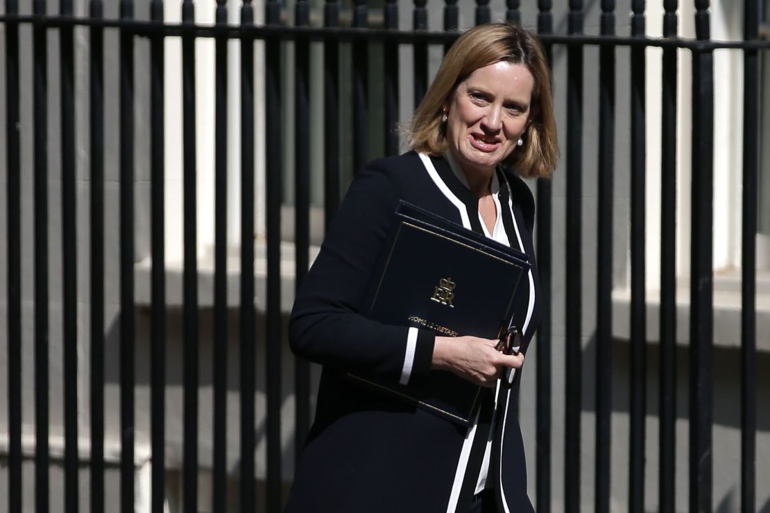 Britain's Home Secretary Amber Rudd arrives for a Cabinet meeting at 10 Downing Street in central London on July 4, 2017. 