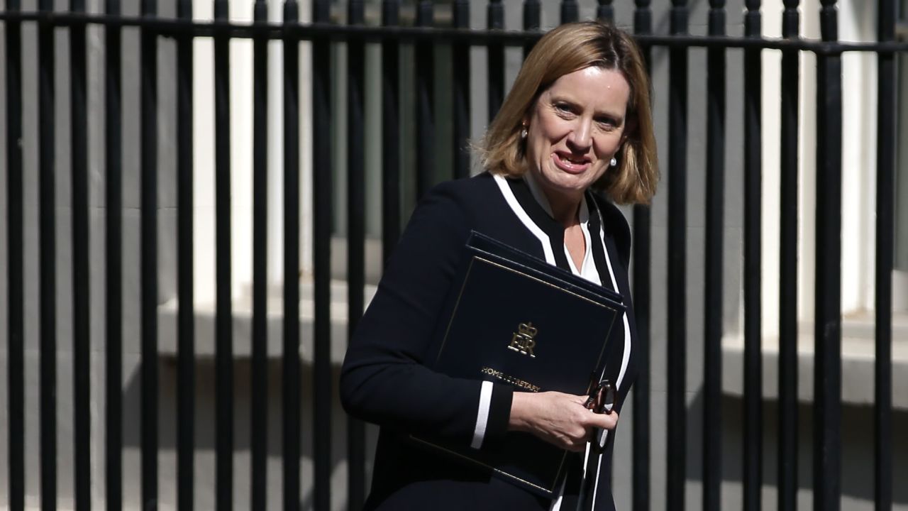 Britain's Home Secretary Amber Rudd arrives for a Cabinet meeting at 10 Downing Street in central London on July 4, 2017. 