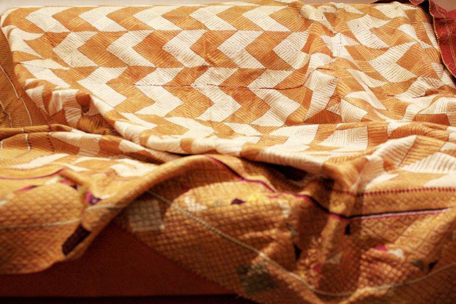 A 1930s phulkari baagh (a type of shawl) that had been given to Hansla Chowdhary's daughter for her wedding. She took it with her as she left her home, hoping to pass it down to the women of her family.