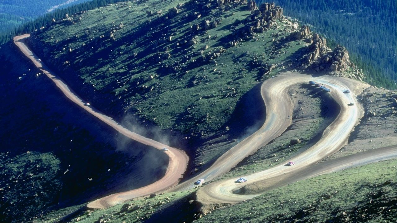 General view of the action during the Pikes Peak International Hill Climb at Pikes Peak Highway in Colorado Springs, Colorado.