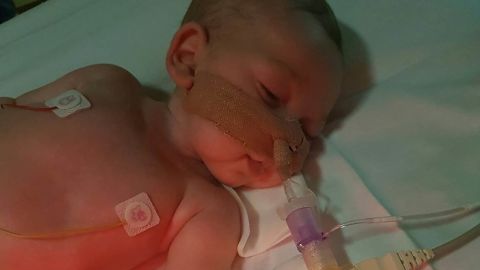 An image released by the family of Charlie Gard shows him in hospital.