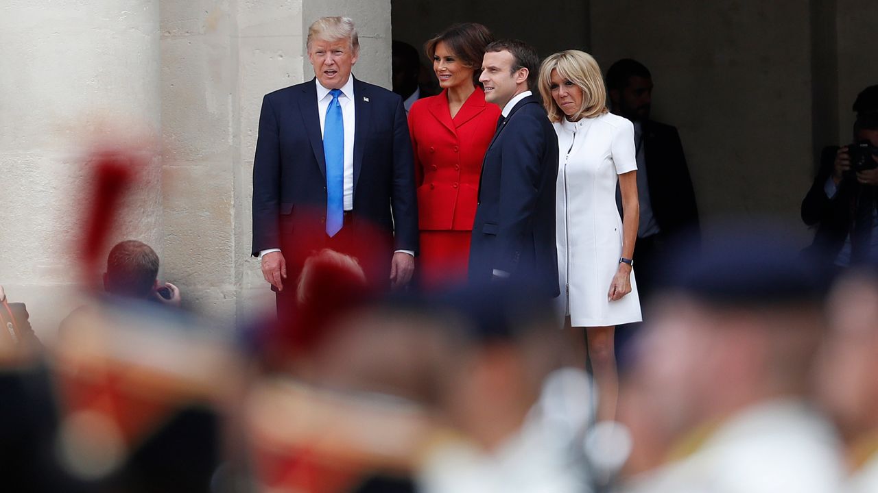 The Trumps and the Macrons attend a welcoming ceremony at Les Invalides, which houses Napoleon's tomb.